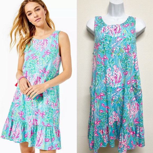 Lilly Pulitzer Dresses & Skirts - Lilly Pulitzer Womens Amalfi Blue Best Fishes Kristen Flounce Dress Size Large